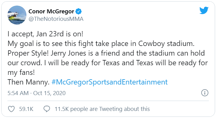 Conor McGregor chốt thời điểm thượng đài cùng Dustin Poirier, muốn thi đấu trên SVĐ có sức chứa hơn 100.000 khán giả - Ảnh 1.