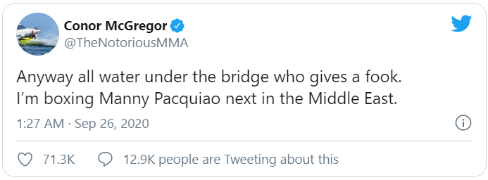 Conor McGregor tuyên bố sẽ chạm trán cùng huyền thoại Manny Pacquiao trong lần thượng đài sắp tới - Ảnh 1.