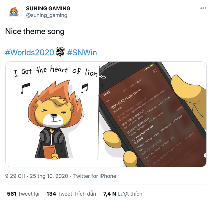 Suning Gaming đăng lời bài hát đầy ẩn ý, dự đoán về một chức vô địch cho SofM và đồng đội - Ảnh 1.