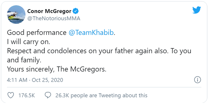 Conor McGregor nói gì sau khi Khabib bất ngờ tuyên bố giải nghệ hậu UFC 254? - Ảnh 1.