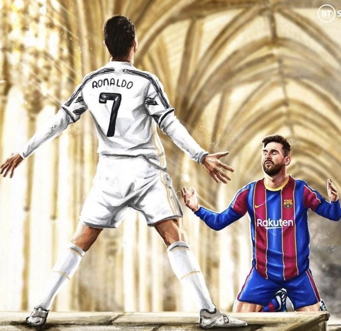 Chị gái Ronaldo đăng hình chế giễu Messi quỳ gối trước CR7 - Ảnh 1.
