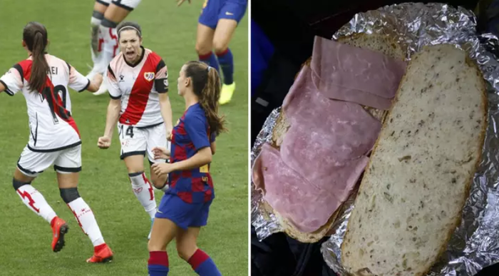 Bữa ăn &quot;bất bình đẳng&quot; đến thảm họa của đội bóng nữ ở Tây Ban Nha: Hai lát bánh mì và vài miếng thịt nguội mỏng dính! - Ảnh 1.