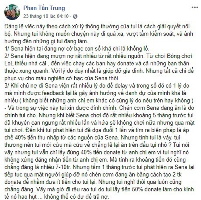 Sena xứng danh ông hoàng scandal của làng LMHT Việt Nam: Cờ bạc, trốn nợ, hỗn láo với đàn anh - Ảnh 2.