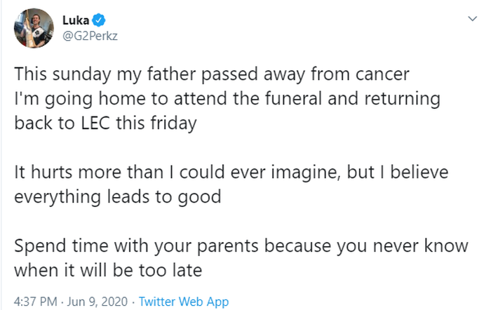 Tin buồn: Bố G2 Perkz qua đời vì ung thư, anh vẫn không quên gửi lời nhắn tới người hâm mộ: 