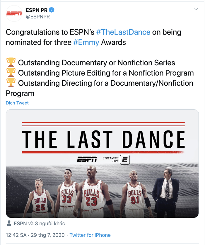 &quot;The Last Dance&quot;, loạt phim tài liệu của huyền thoại Michael Jordan nhận được 3 đề cử Emmy - Ảnh 1.