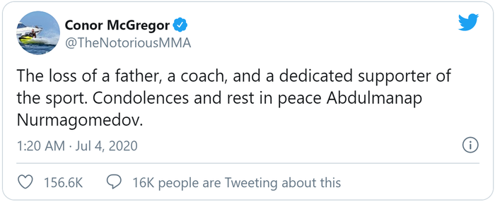 Conor McGregor cùng làng võ thuật thế giới bày tỏ niềm thương tiếc với sự ra đi của ông Abdulmanap Nurmagomedov - Ảnh 2.