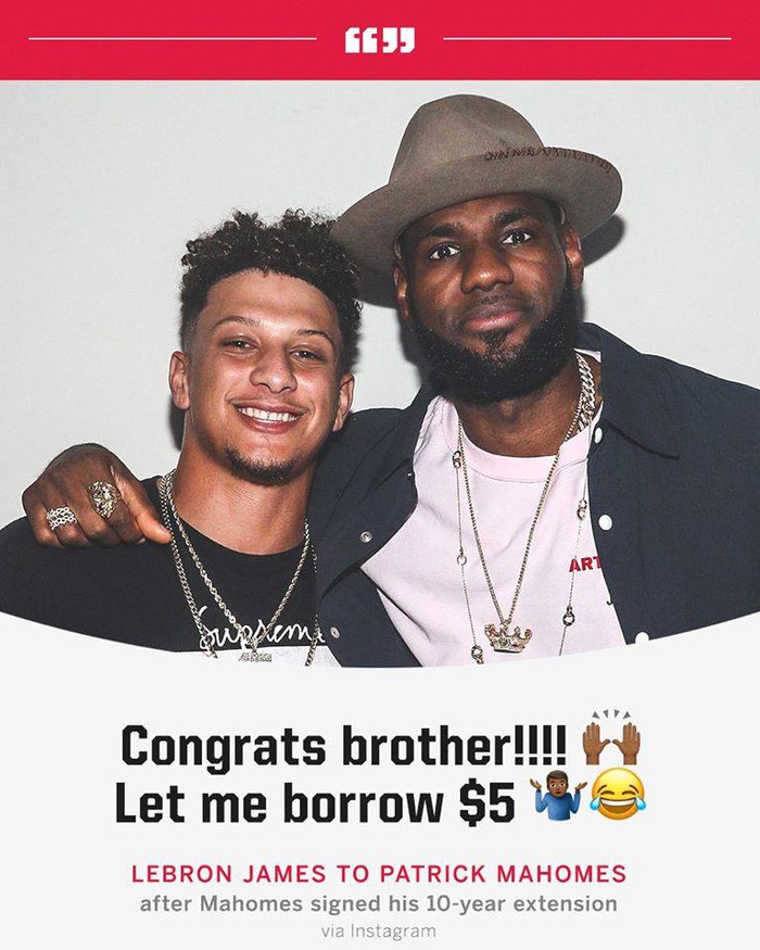 Lời chúc mừng độc đáo của LeBron James gửi tới siêu sao bóng bầu dục: &quot;Cho tôi mượn 5 đô nhé&quot; - Ảnh 2.