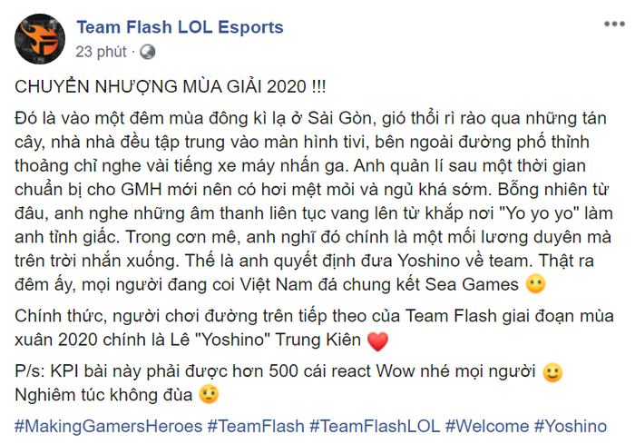 Team Flash chiêu mộ thành công Yoshino từ GAM Esports, hé lộ lý do khó đỡ dẫn tới thương vụ này - Ảnh 2.