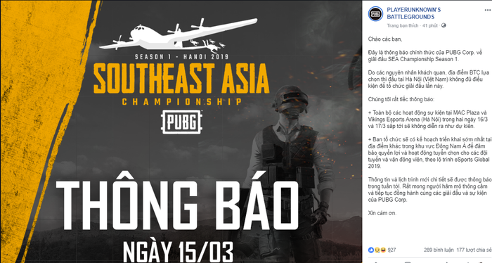 Giải đấu PUBG lớn bậc nhất tại Việt Nam năm 2019 bất ngờ bị hủy ngay trước ngày tranh tài - Ảnh 1.