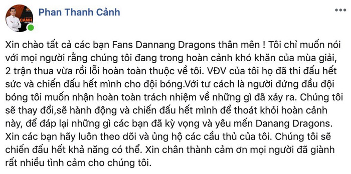 HLV Phan Thanh Cảnh nhận mọi trách nhiệm sau chuỗi phong độ yếu kém vừa qua - Ảnh 2.