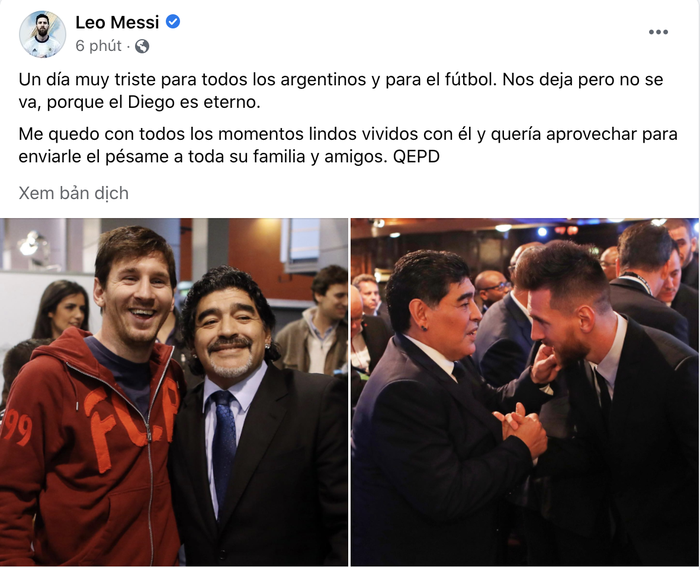 Các siêu sao thế giới tiếc thương huyền thoại Maradona: Vua bóng đá Pele hẹn chơi bóng cùng Cậu bé vàng trên thiên đàng - Ảnh 2.