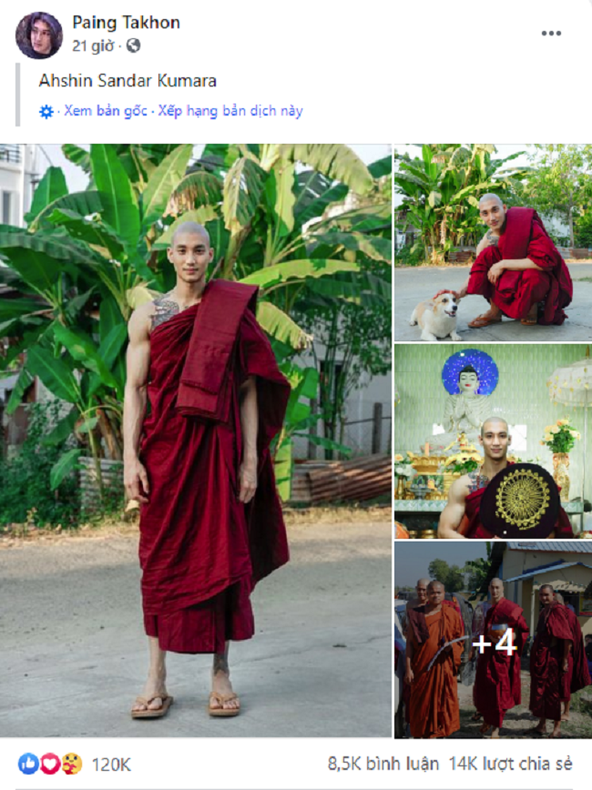 Chàng người mẫu Myanmar &quot;gây bão&quot; mạng xã hội với loạt ảnh nhà sư đẹp trai thần thái ngút trời, thu hút hơn 100.000 like trong chưa đầy 24 tiếng - Ảnh 1.