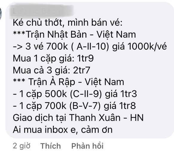 Vé chợ đen xem đội tuyển Việt Nam thi đấu được rao bán nhộn nhịp trên mạng xã hội - Ảnh 2.