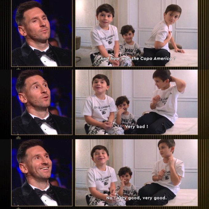 Dù rất xúc động sau khi vừa giành QBV, Messi cũng phải bật cười bởi câu nói bất ngờ của cậu quý tử - Ảnh 2.