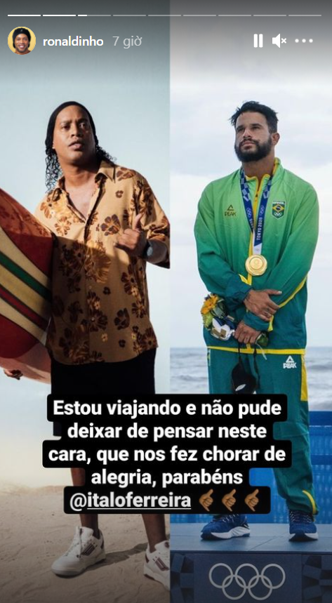 Ronaldinho khóc vì sung sướng khi VĐV lướt sóng Brazil giành huy chương vàng - Ảnh 1.