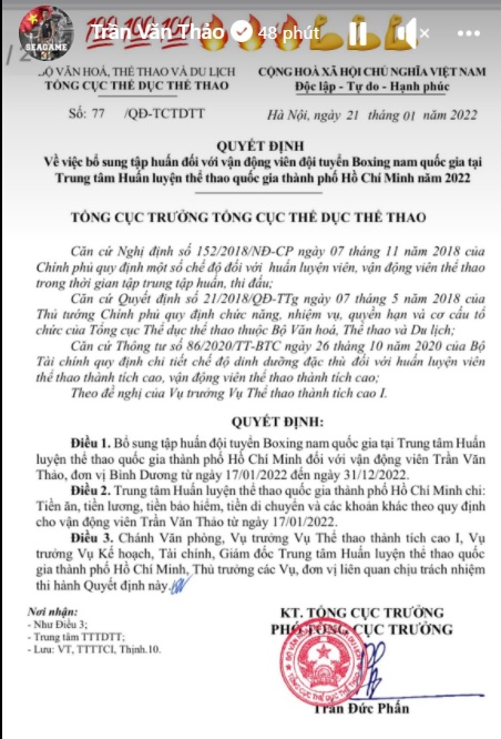 Trần Văn Thảo được triệu tập bổ sung lên tuyển boxing Việt Nam - Ảnh 1.