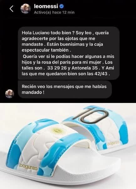 Được tặng đôi dép đẹp, Messi nhắn tin xin thêm vài đôi nữa cho vợ con - Ảnh 1.