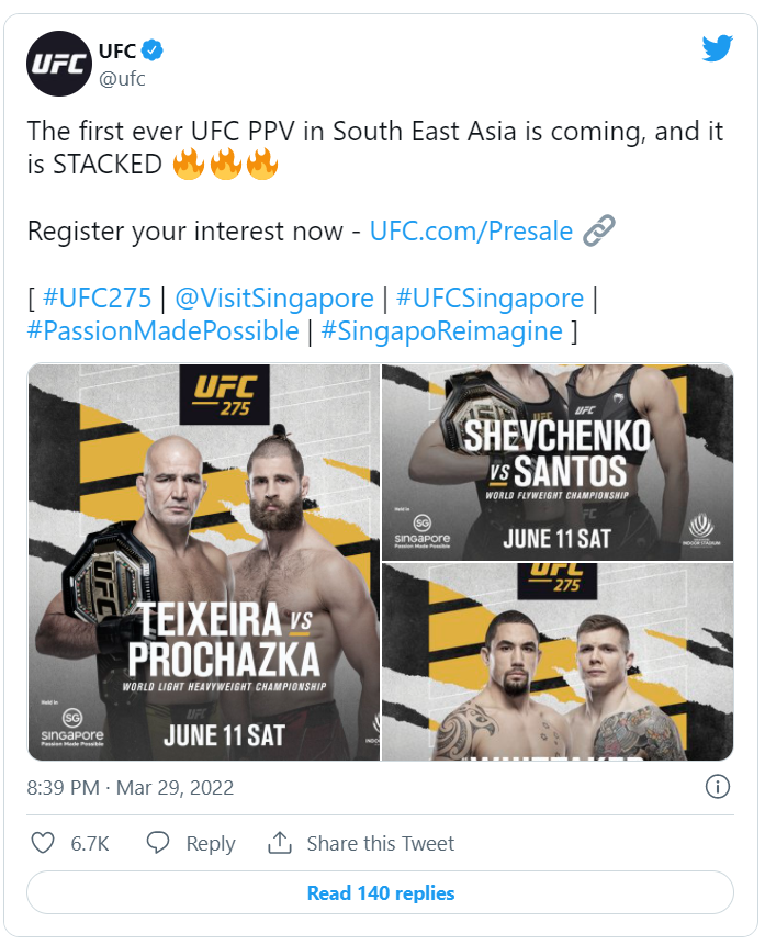 UFC 275 đến Singapore, mang theo đến cơ hội cho các võ sĩ ĐNÁ - Ảnh 1.