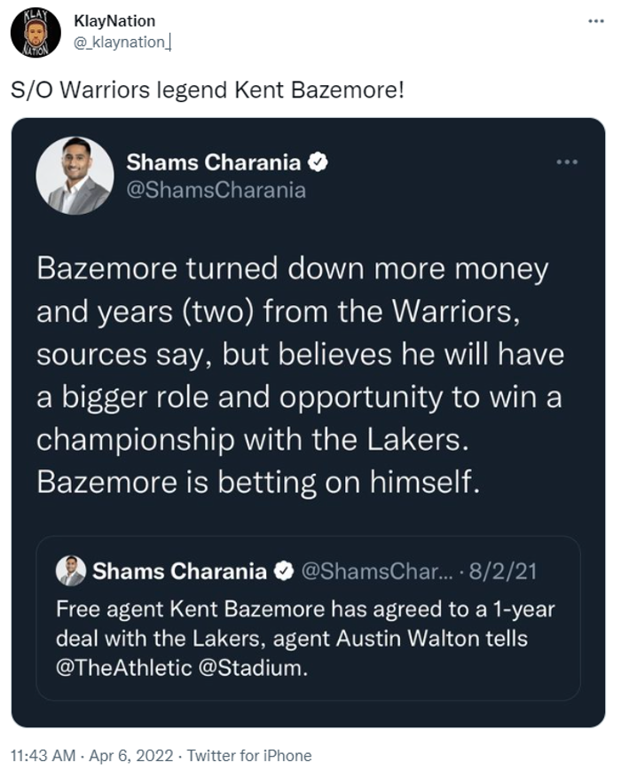 Kent Bazemore bị fan Golden State Warriors &quot;cà khịa&quot; khi bỏ đội để đến với 1 nơi không được đấu Playoffs - Ảnh 3.