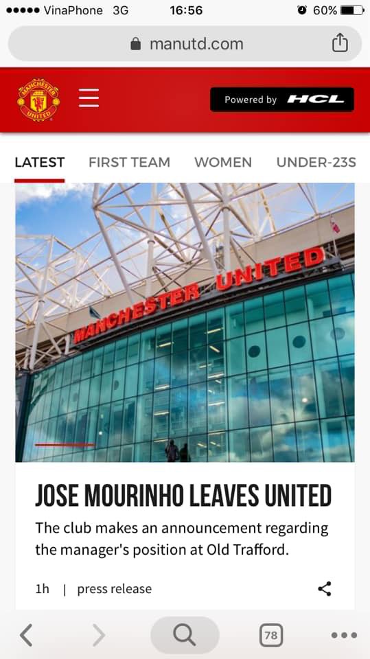 Nóng: Manchester United chính thức sa thải HLV Jose Mourinho - Ảnh 1.