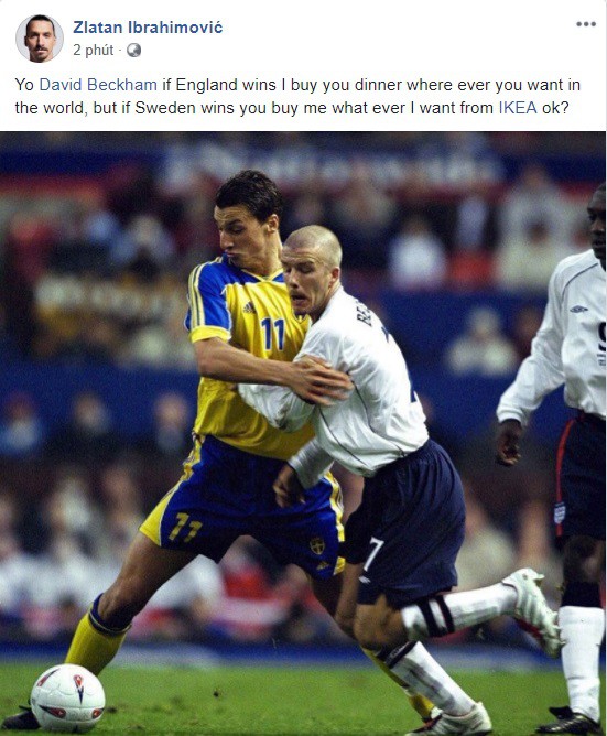 Ibrahimovic gạ cá cược trận Anh vs Thụy Điển, Beckham đáp trả hài hước - Ảnh 1.