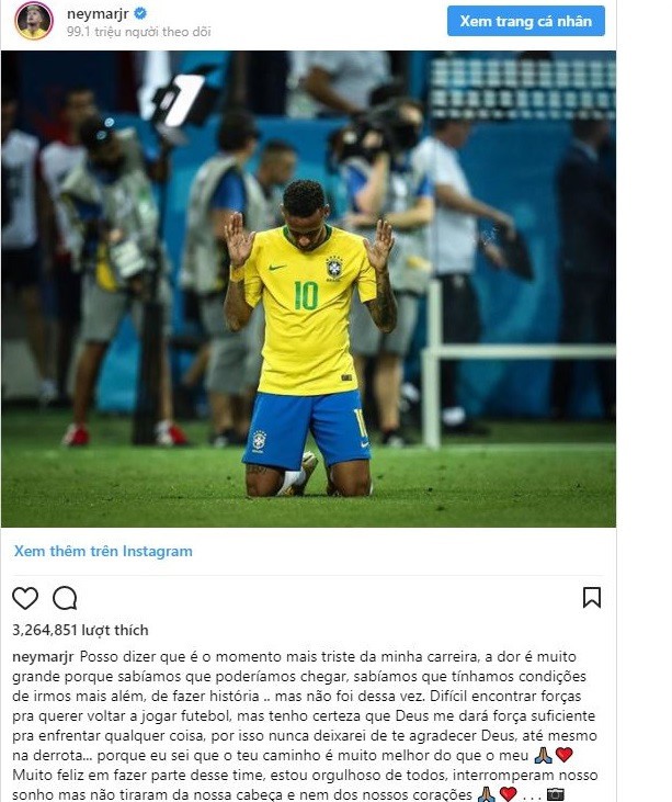 Neymar viết tâm thư xúc động sau thất bại của Brazil - Ảnh 1.