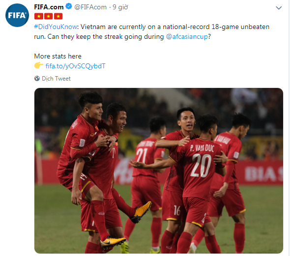 Trang chủ của Liên đoàn bóng đá thế giới tôn vinh chuỗi bất bại dài kỷ lục của đội tuyển Việt Nam - Ảnh 1.