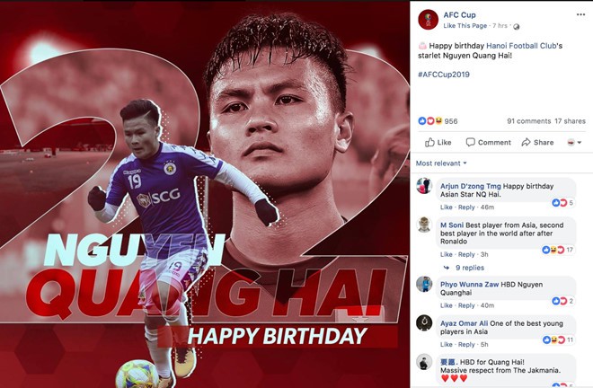 Quang Hải được Liên đoàn bóng đá châu Á chúc mừng sinh nhật - Ảnh 1.