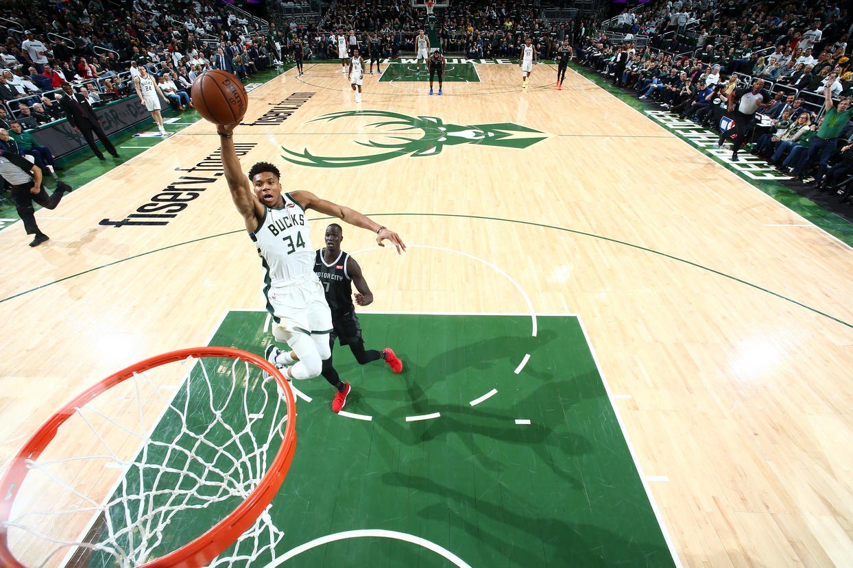 Giannis casually jumped from the 3point line for a dunk. Haters will