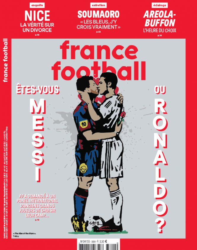 Tạp chí thể thao Pháp đã vẽ hình siêu hài hước của Messi hôn Ronaldo bên dưới lớp sơn phát sáng. Đây là một tác phẩm nghệ thuật thực sự độc đáo và hấp dẫn. Hãy xem để cười và thưởng thức nó ngay bây giờ!