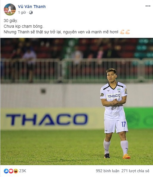 Đăng ảnh kỷ niệm ngày trở lại với V.League, Văn Thanh nhận được lời chúc cực mặn từ Đức Huy - Ảnh 1.