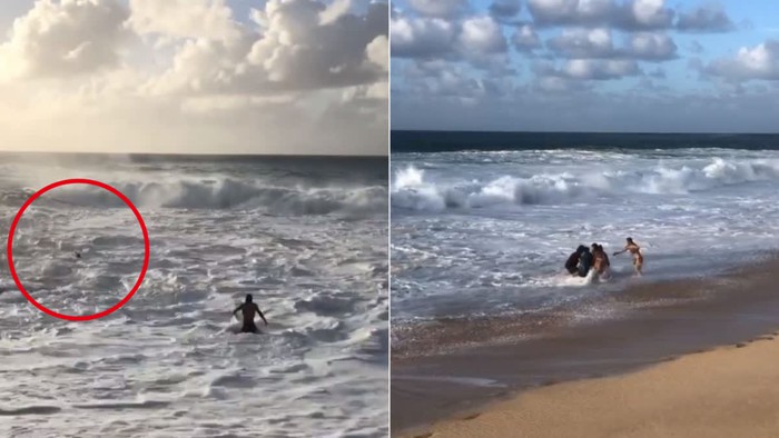 VĐV lướt sóng mặc hiểm nguy lao ra biển cứu người phụ nữ đang chìm trong cơn sóng lớn - Ảnh 2.
