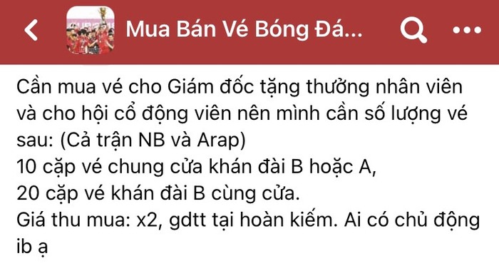 Vé chợ đen xem đội tuyển Việt Nam thi đấu được rao bán nhộn nhịp trên mạng xã hội - Ảnh 1.