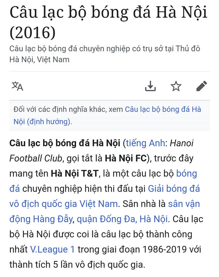 Fan Hà Nội FC kêu trời vì loạt thông tin &quot;pha ke&quot; thiếu văn hóa về đội bóng con cưng trên Wikipedia  - Ảnh 2.