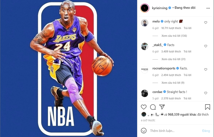 Kyrie Irving đề xuất NBA đổi logo Kobe Bryant, CĐM dậy sóng vì lí do gây tranh cãi - Ảnh 2.