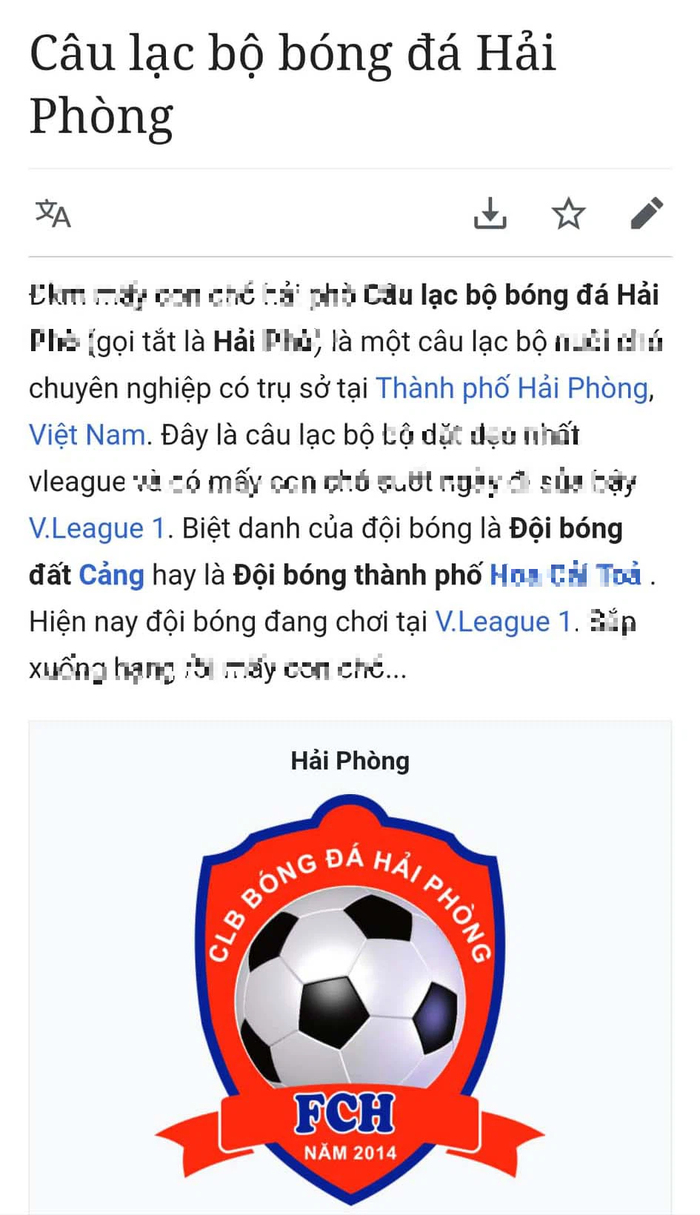 Hết CLB Hà Nội, đến lượt CLB Hải Phòng bị sửa thông tin &quot;pha ke&quot;  thiếu văn hóa trên Wikipedia - Ảnh 1.