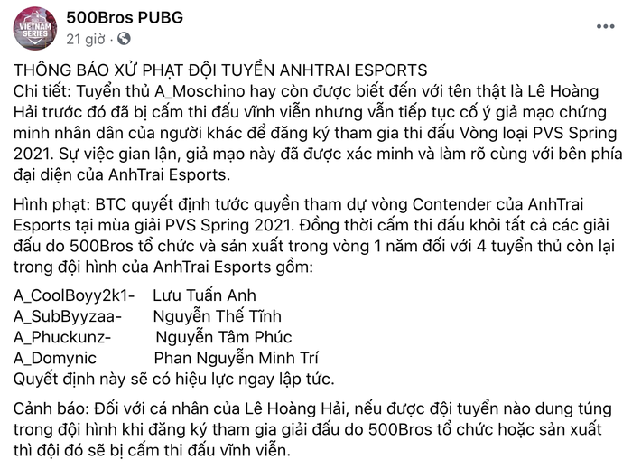 Bị cấm thi đấu vĩnh viễn, tuyển thủ PUBG Việt Nam vẫn bấp chấp giả mạo thông tin để đăng ký tham dự PVS Spring 2021 - Ảnh 2.