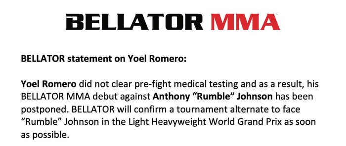 Yoel Romero rút khỏi trận đấu với Anthony Johnson, không tham dự Bellator light heavyweight grand prix - Ảnh 1.