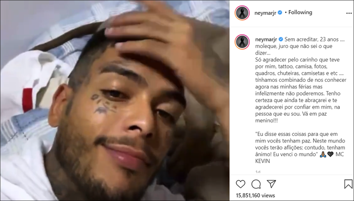 Neymar xúc động tưởng nhớ nam ca sĩ thiệt mạng vì ngã từ tầng 11 khách sạn - Ảnh 1.