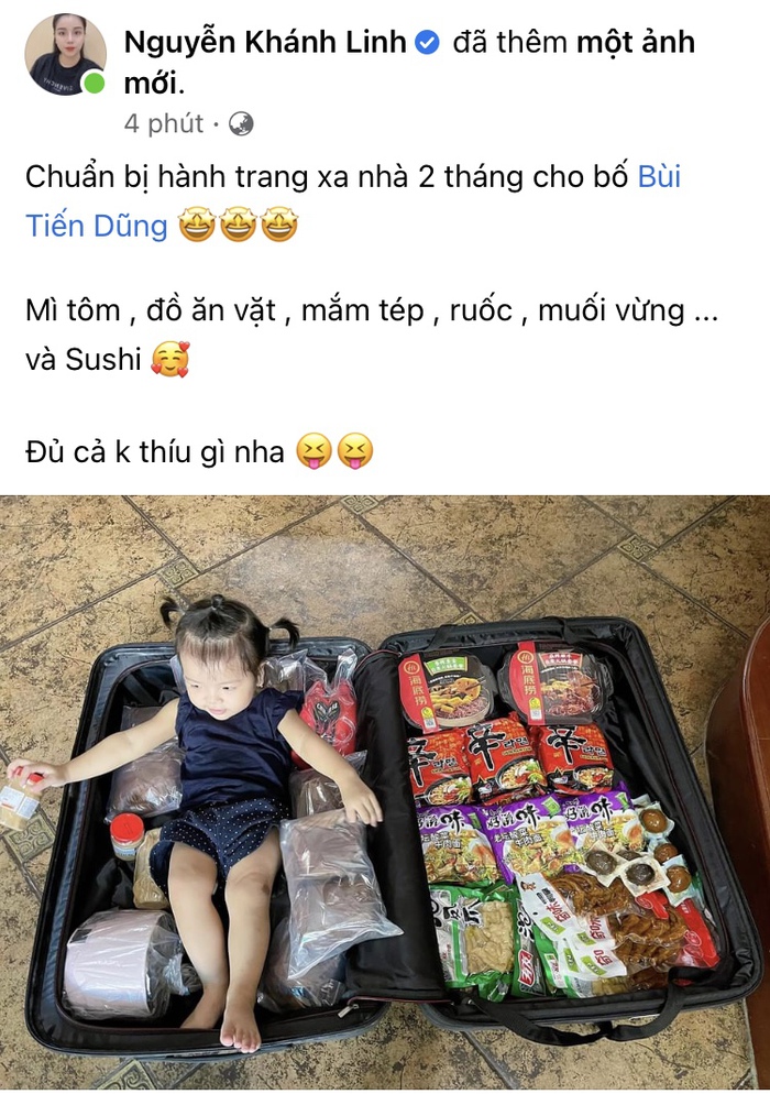Khánh Linh chia sẻ hình ảnh chuẩn bị đồ ăn cho Bùi Tiến Dũng trên trang cá nhân (Ảnh chụp màn hình)