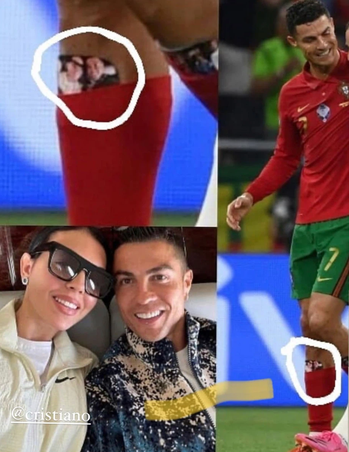 Ronaldo sử dụng bảo hộ ống đồng có in hình bạn gái - Ảnh 1.