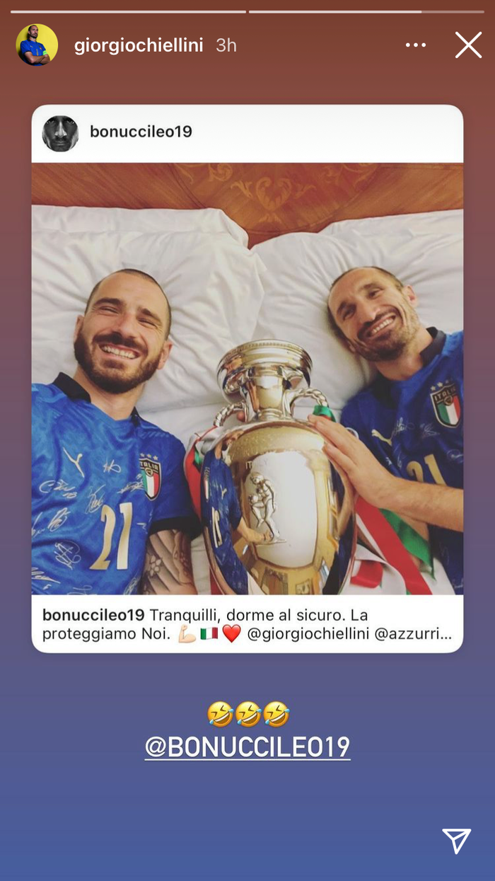 Bộ đôi trung vệ trụ cột tuyển Ý bê cúp lên giường ngủ - Ảnh 1.