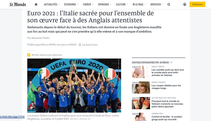 Báo Pháp nâng tuyển Italia lên tận mây xanh, báo Đức hả hê &quot;dìm hàng&quot; tuyển Anh sau chung kết Euro 2020 - Ảnh 1.