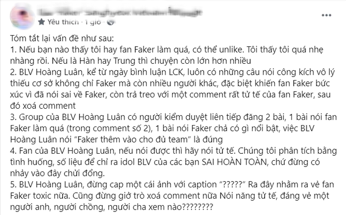 Fanpage Faker lớn nhất Việt Nam thông báo dừng hoạt động sau scandal với BLV Hoàng Luân  - Ảnh 4.