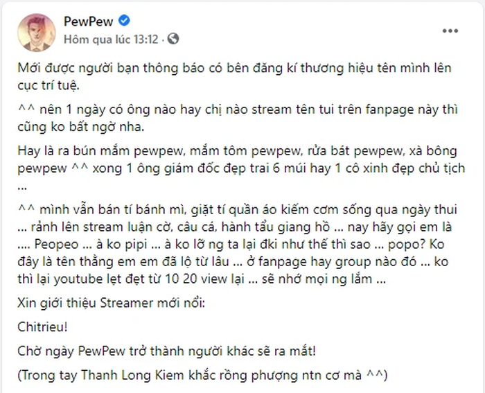 PewPew thông báo có nguy cơ mất trắng fanpage 3,9 triệu người theo dõi - Ảnh 1.