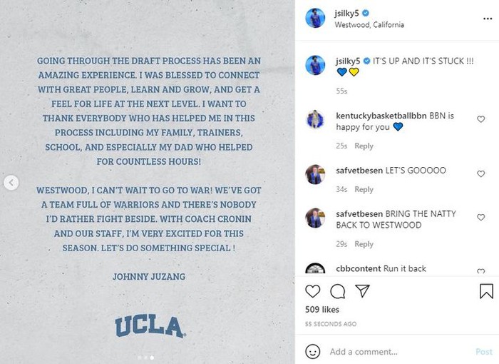 Johnny Juzang vắng bóng ở NBA Draft 2021, trở về đồng hành cùng UCLA Bruins ở mùa giải mới - Ảnh 2.