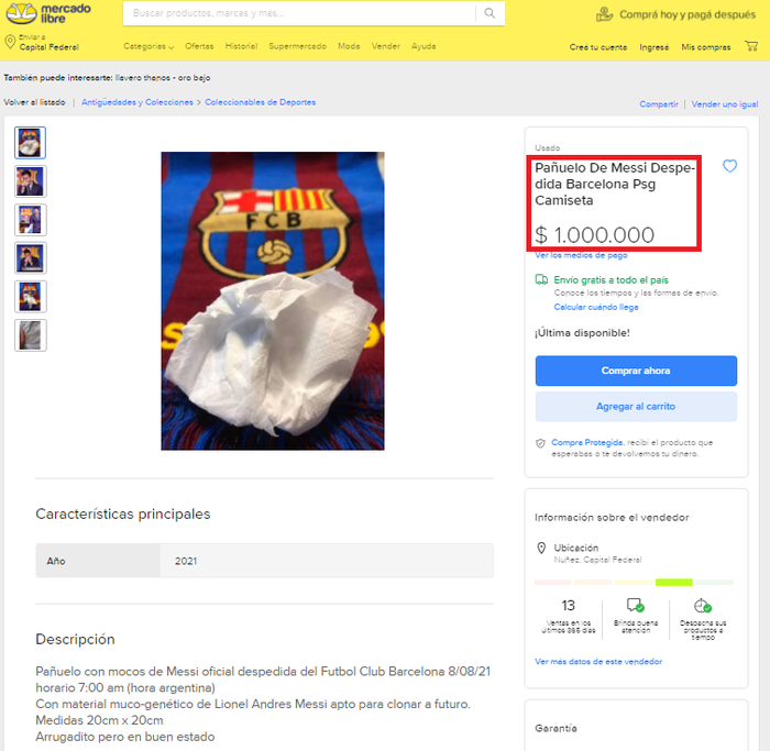Khăn xì mũi của Messi được bán với giá 1 triệu USD - Ảnh 1.