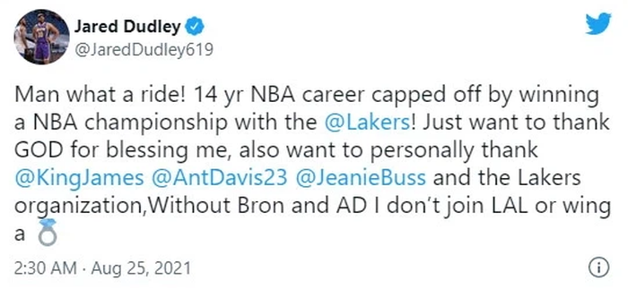 Theo đuổi sự nghiệp huấn luyện, Jared Dudley giã từ và tri ân LeBron James cùng Lakers - Ảnh 1.