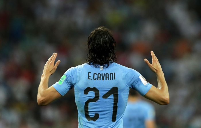 Edinson Cavani mặc áo số 21 trên tuyển Uruguay