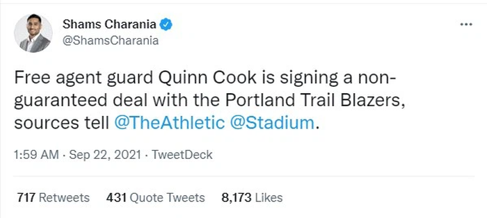 Quinn Cook &quot;quay xe&quot;: Không tham gia sát hạch cùng Golden State Warriors, trở thành người của Portland Trail Blazers - Ảnh 1.